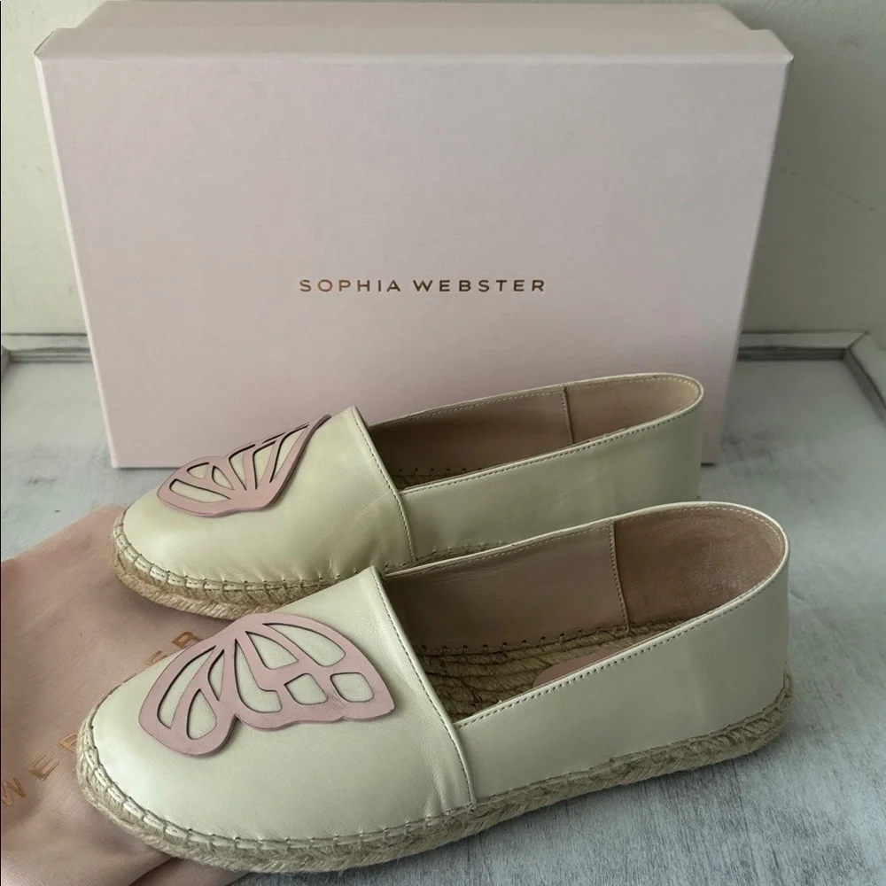 Sophia Webster Leather Butterfly Espadrilles Heirloom Rose Cream Sz.39.5 EU